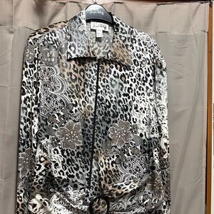 Joseph Ribkoff Leopard & Lace Zip-Front Top in Black, White, Taupe